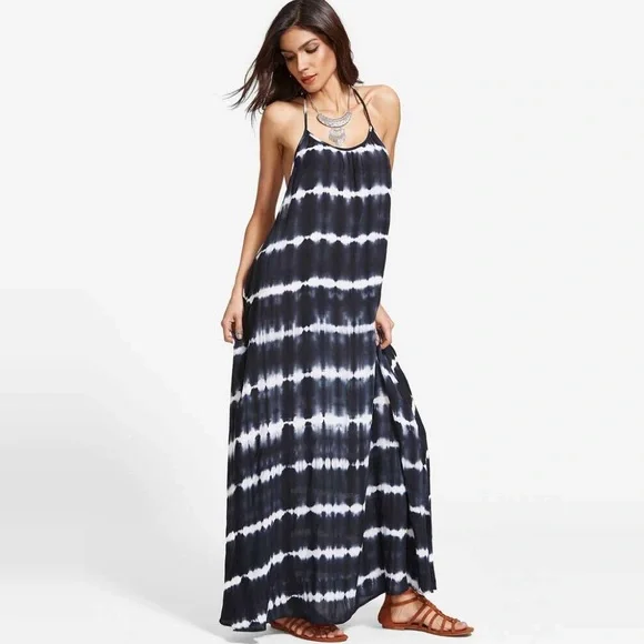 Open Y Back Tie Dye Maxi Dress Midnight - Picture 4 of 7
